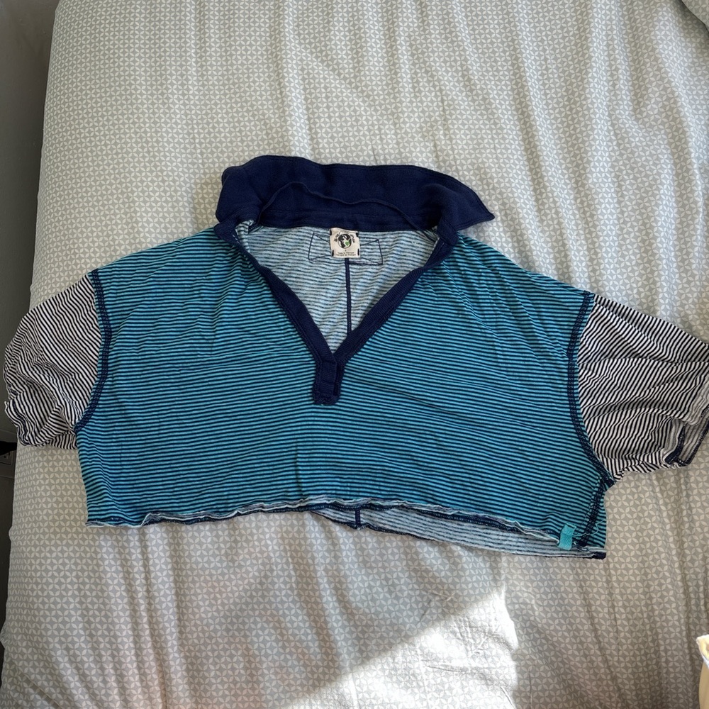 We The Free Navy and Teal Striped Kids Polo